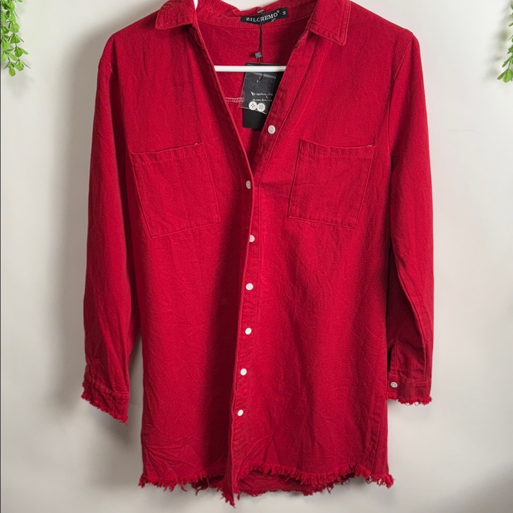 Vibrant Red Button Down Shirt